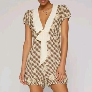 Urban Outfitters Kimchi Blue Bloomer Romper Plaid Ethereal Bow Dainty Size Small